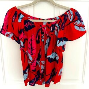 Express Women’s Red Tropical Print Off the Shoulder Top Size XS